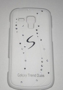 Луксозен твърд предпазен гръб с камъни S-Case за Samsung galaxy S Duos S7562 / Galaxy S Duos 2 S7582 / Trend plus S7580 бял